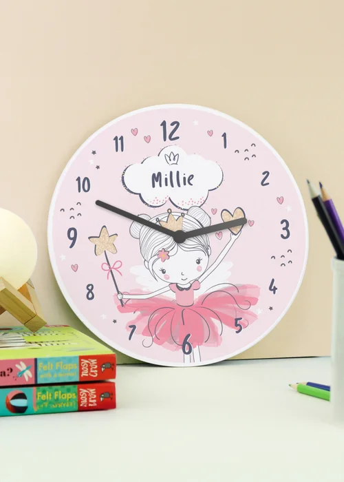 Personalised Memento Company Princess Ballerina Wooden Childrens Clock Multi - One Size Image 1
