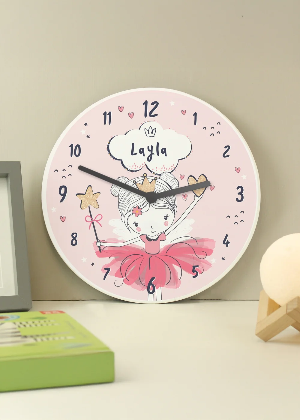 Personalised Memento Company Princess Ballerina Wooden Childrens Clock Multi - One Size Image 3