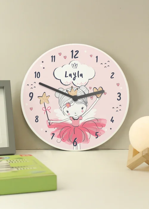 Personalised Memento Company Princess Ballerina Wooden Childrens Clock Multi - One Size Image 3