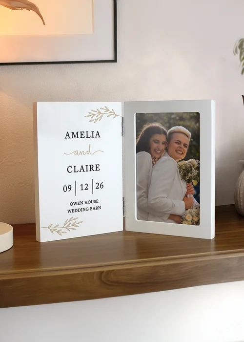 Personalised Memento Company Anniversary Wooden Hinged 6x4 Photo Frame Cream - One Size Image 2