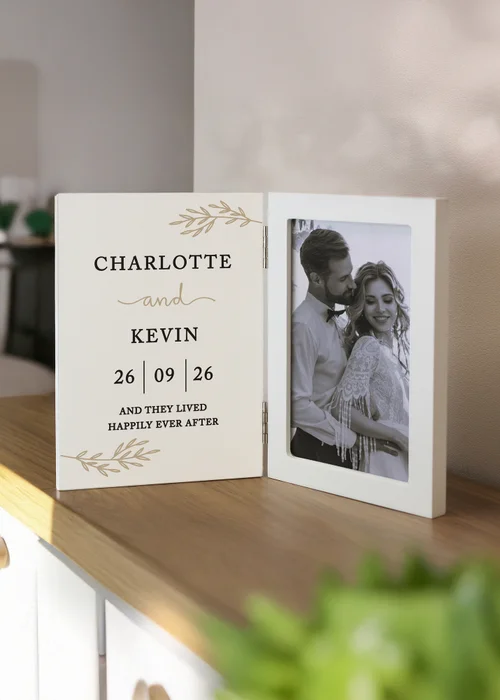 Personalised Memento Company Anniversary Wooden Hinged 6x4 Photo Frame Cream - One Size Image 1