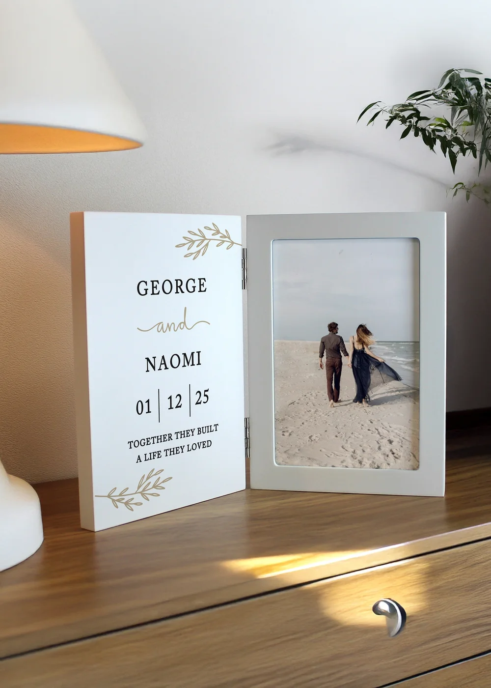 Personalised Memento Company Anniversary Wooden Hinged 6x4 Photo Frame Cream - One Size Image 3