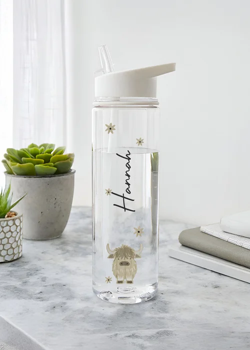 Personalised Memento Company Highland Cow Water Bottle Clear - One Size Image 3