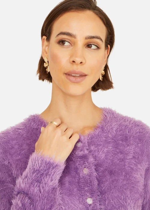 Yumi Lavender Eyelash Knit Cropped Cardigan - S Image 4