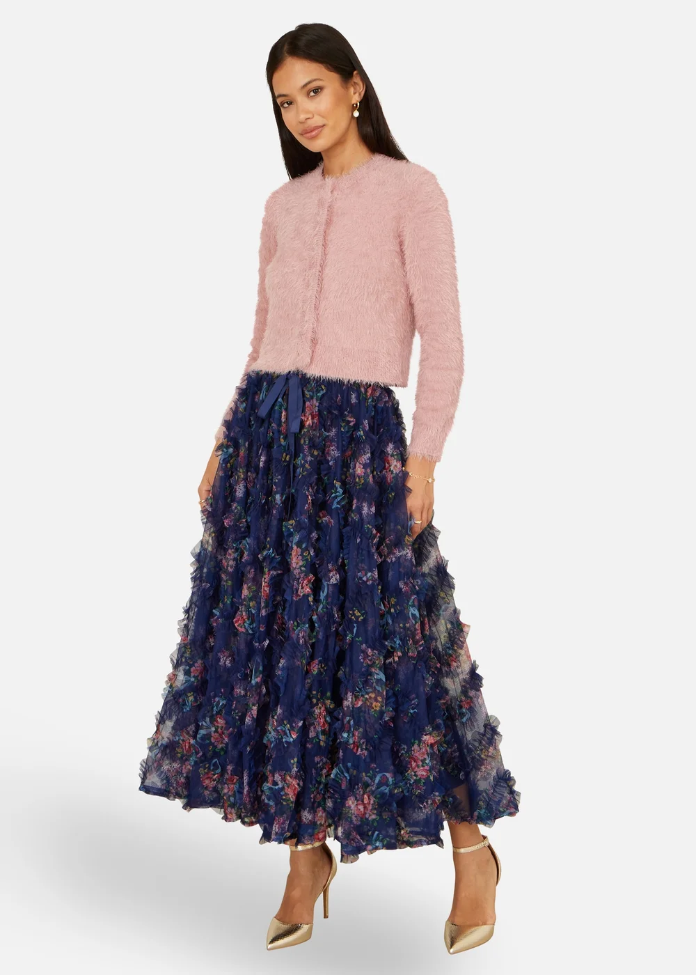 Yumi Pink Eyelash Knit Cropped Cardigan - L Image 2
