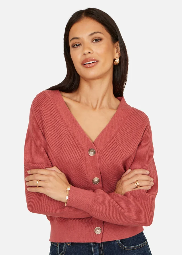 Yumi Rose Pink Relaxed Fit Cardigan With Stitch Detail
