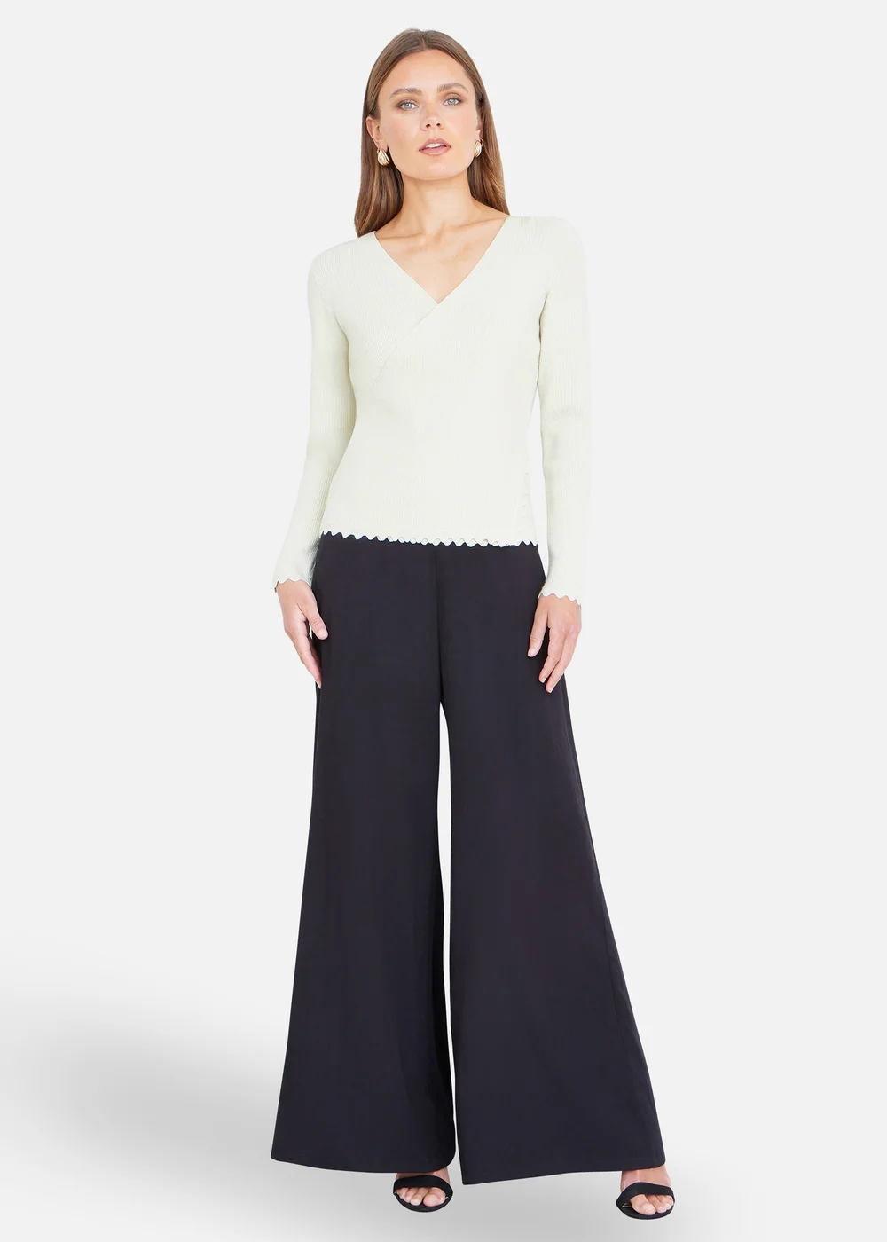 Yumi Ivory Metallic Thread Rib Wrap Knitted Top - M Image 2