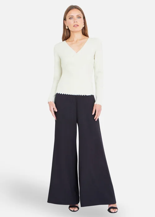 Yumi Ivory Metallic Thread Rib Wrap Knitted Top - M Image 2