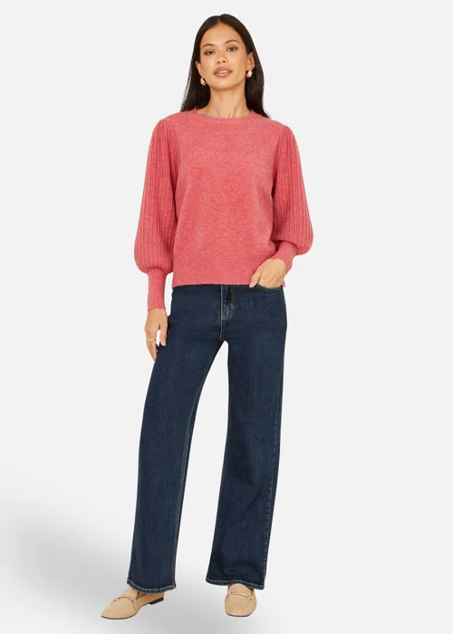 Yumi Pink Knitted Balloon Sleeve Jumper - M Image 2