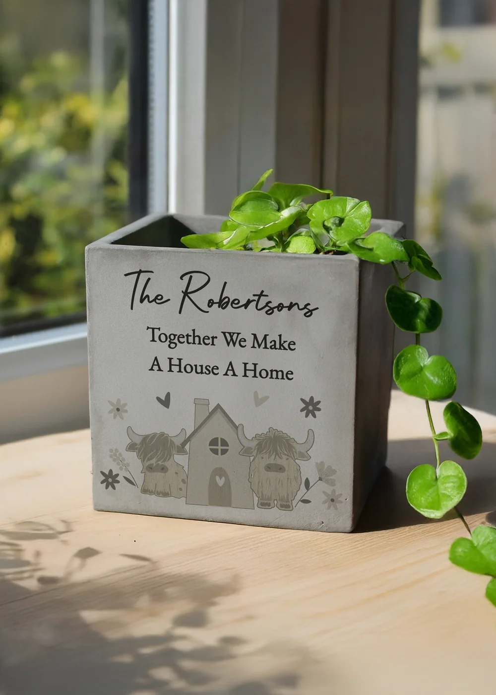 Personalised Memento Company Highland Cow Concrete Plant Pot Grey - One Size Image 2