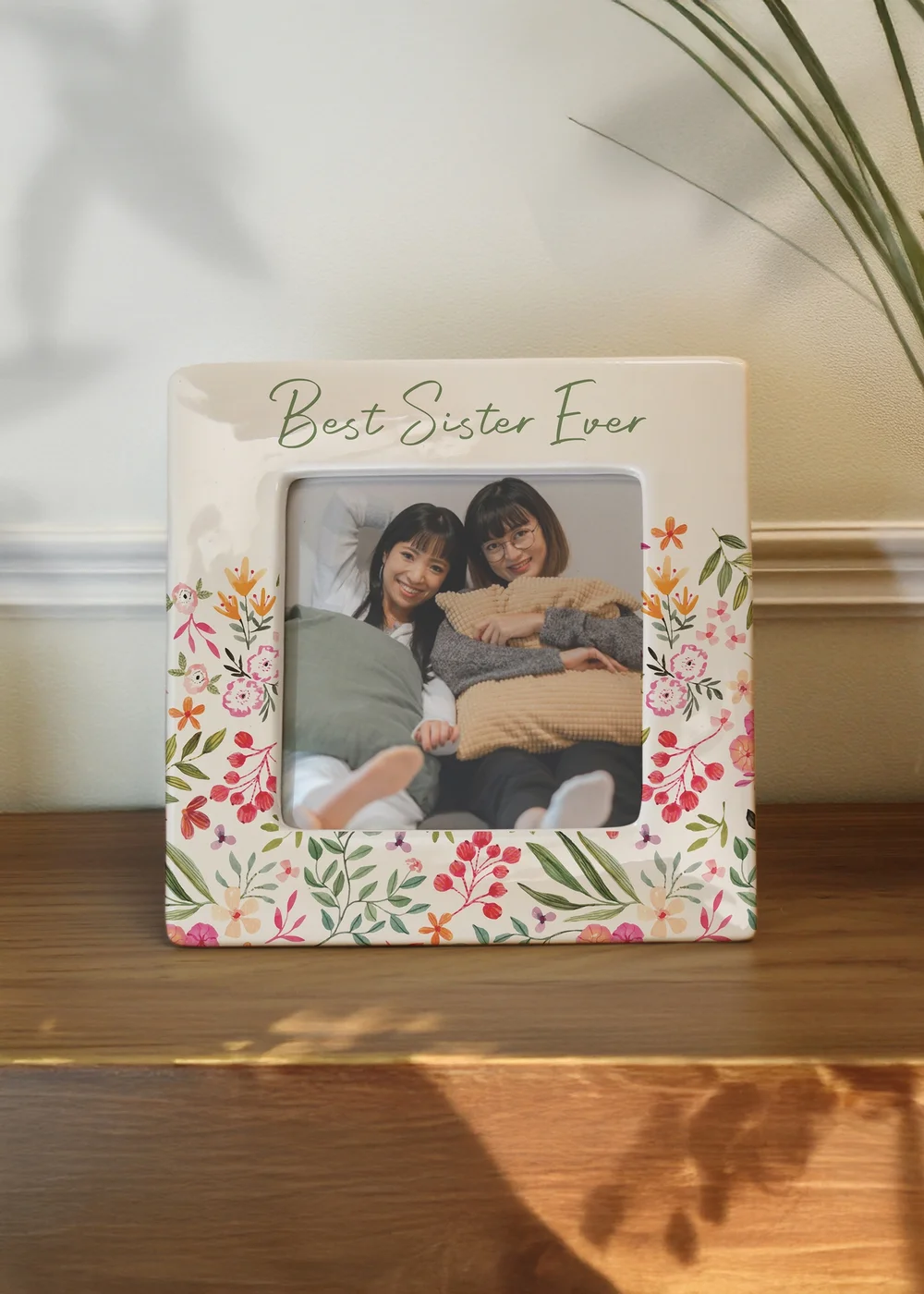 Personalised Memento Company Floral Ceramic 4x4 Frame Cream - One Size Image 2