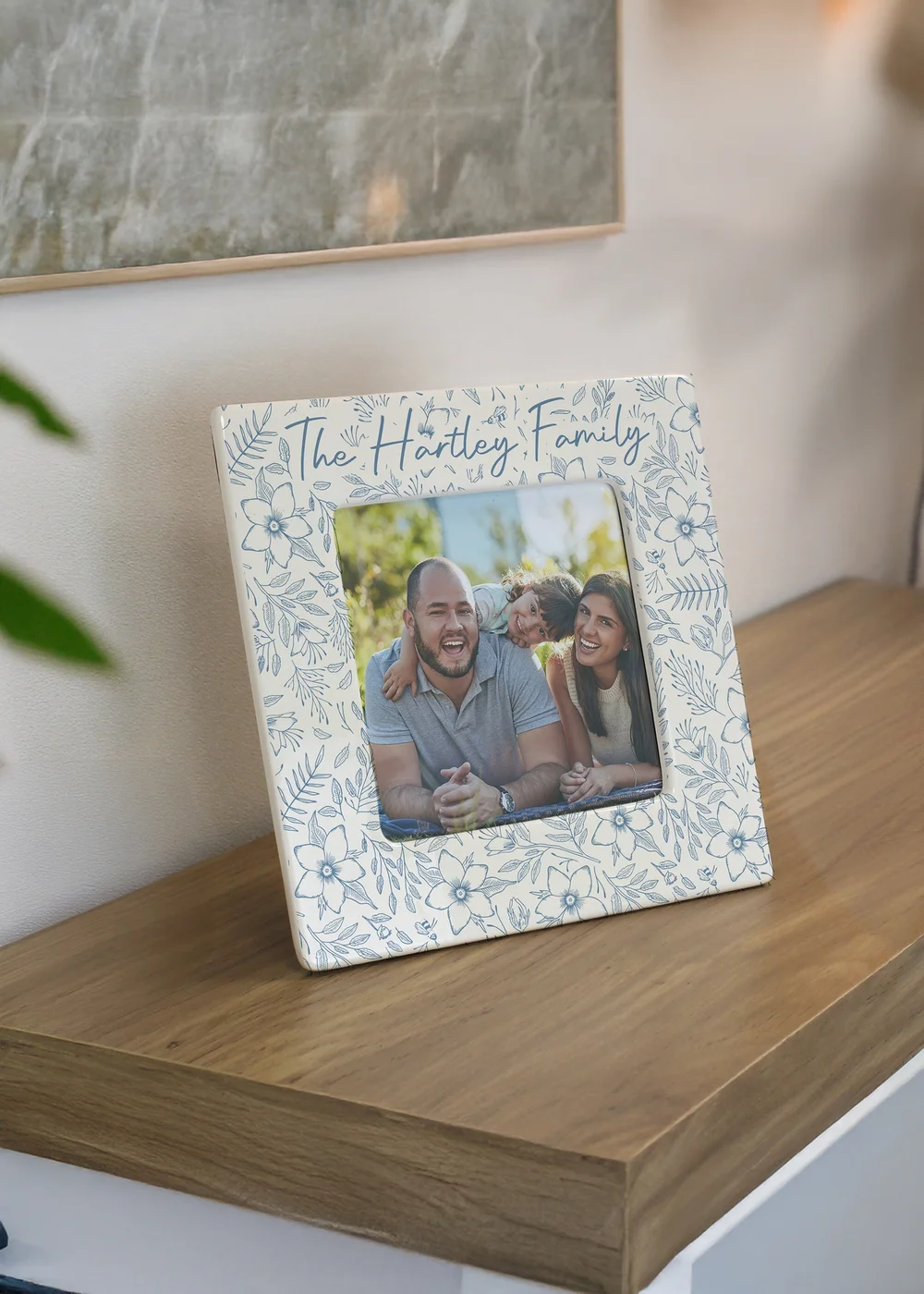 Personalised Memento Company Blue Floral Ceramic 4x4 Frame - One Size Image 3