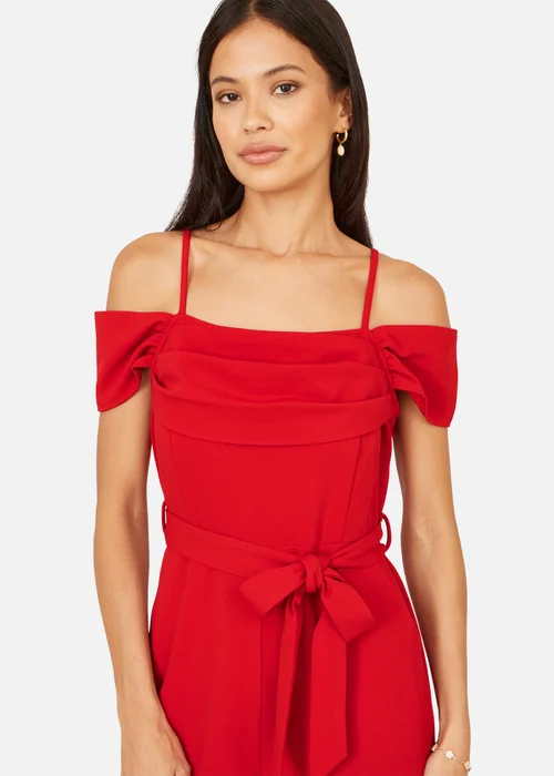 Yumi Red Stretch Bardot Jumpsuit - 16 Image 4