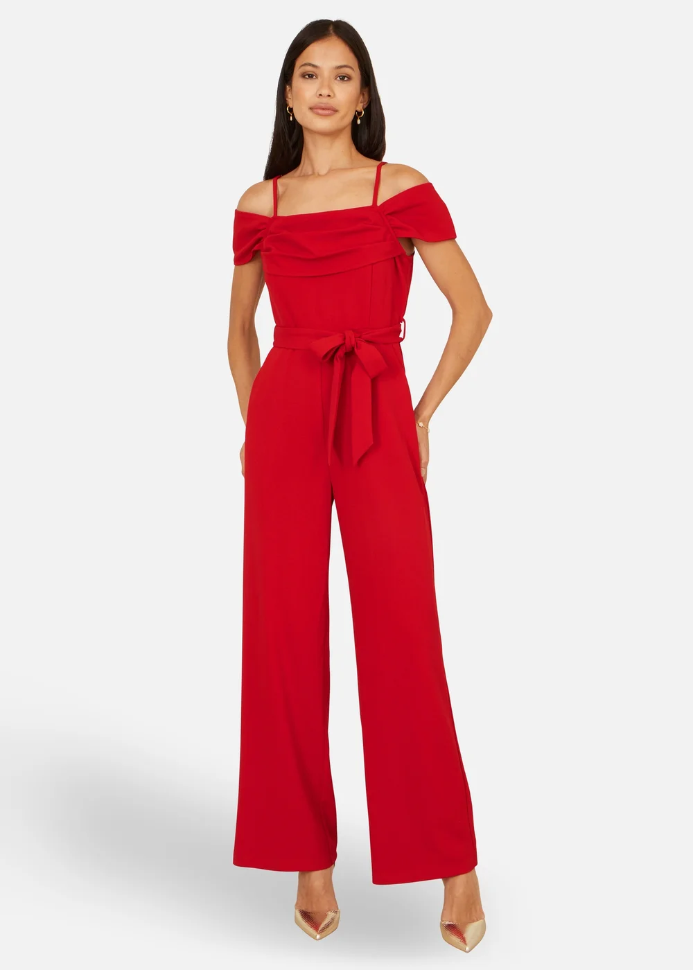 Yumi Red Stretch Bardot Jumpsuit - 16 Image 3