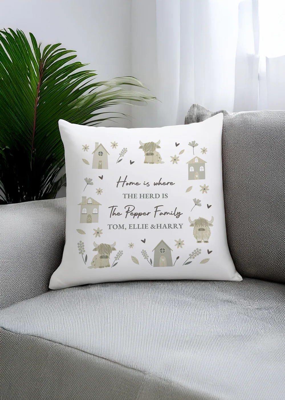 Personalised Memento Company Highland Cow Cushion Multi - One Size Image 1