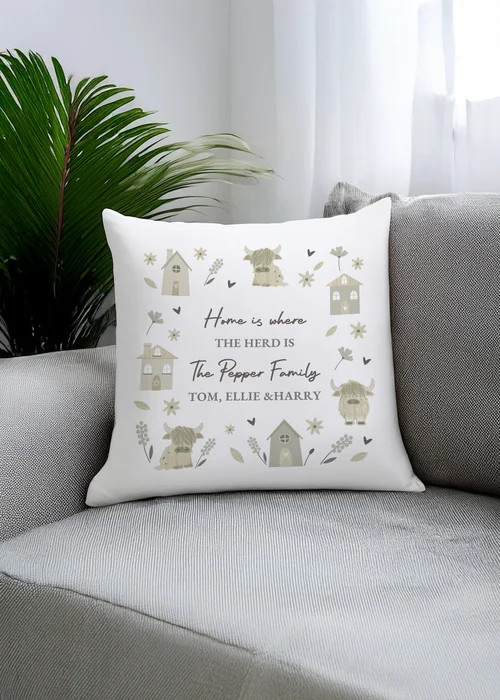 Personalised Memento Company Highland Cow Cushion Multi - One Size Image 1