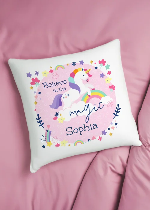 Personalised Memento Company Pink Unicorn Cushion - One Size Image 3