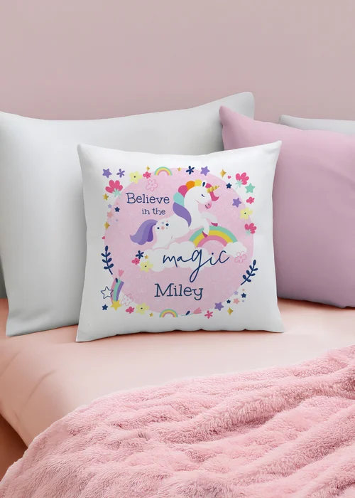 Personalised Memento Company Pink Unicorn Cushion - One Size Image 1