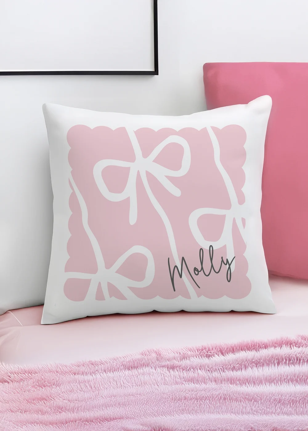 Personalised Memento Company Pink Bow Cushion - One Size Image 1