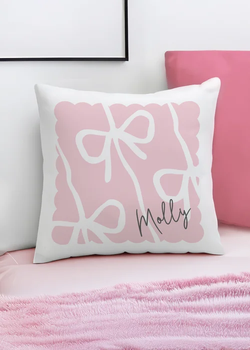Personalised Memento Company Pink Bow Cushion - One Size Image 1