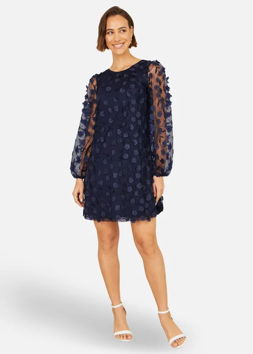 Yumi Navy Long Sleeve Floral Applique Tunic - 16 Image 2