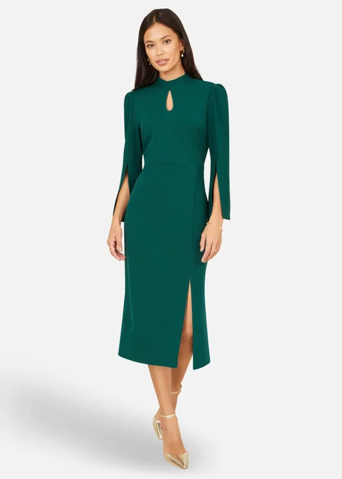 Yumi Green Fitted Midi Dress With Flute Sleeves - 16 Image 4