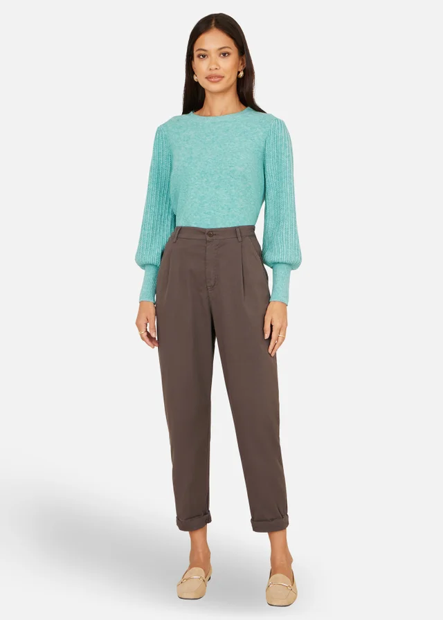 Yumi Brown Cotton Canvas Chino Trousers