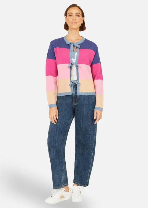 Yumi Multicolour Block Stripe Tie Front Cardigan - M Image 2