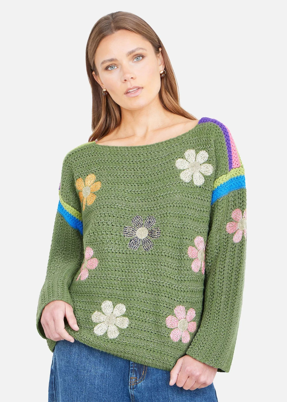 Yumi Green Crochet Flower Jumper - M Image 3