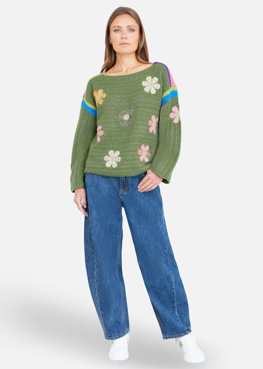 Yumi Green Crochet Flower Jumper - M Image 2