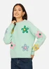 Yumi Green Relaxed Flower Embroidered Jumper - L Image 1