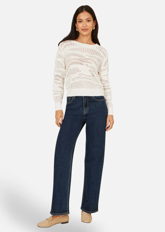Yumi White Wave Pointelle Knitted Jumper