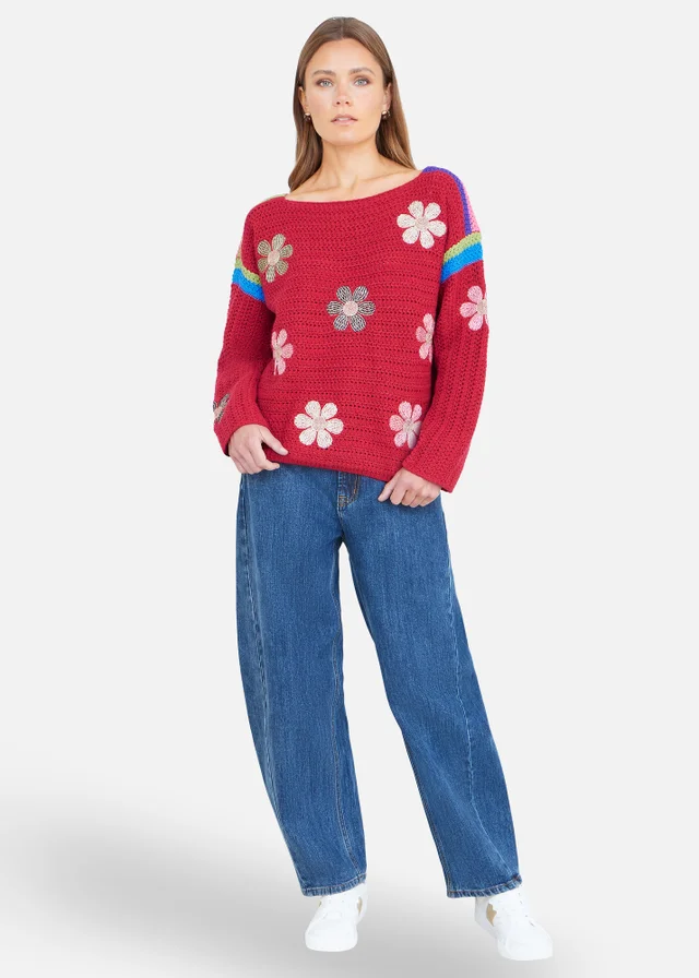 Yumi Red Crochet Flower Jumper