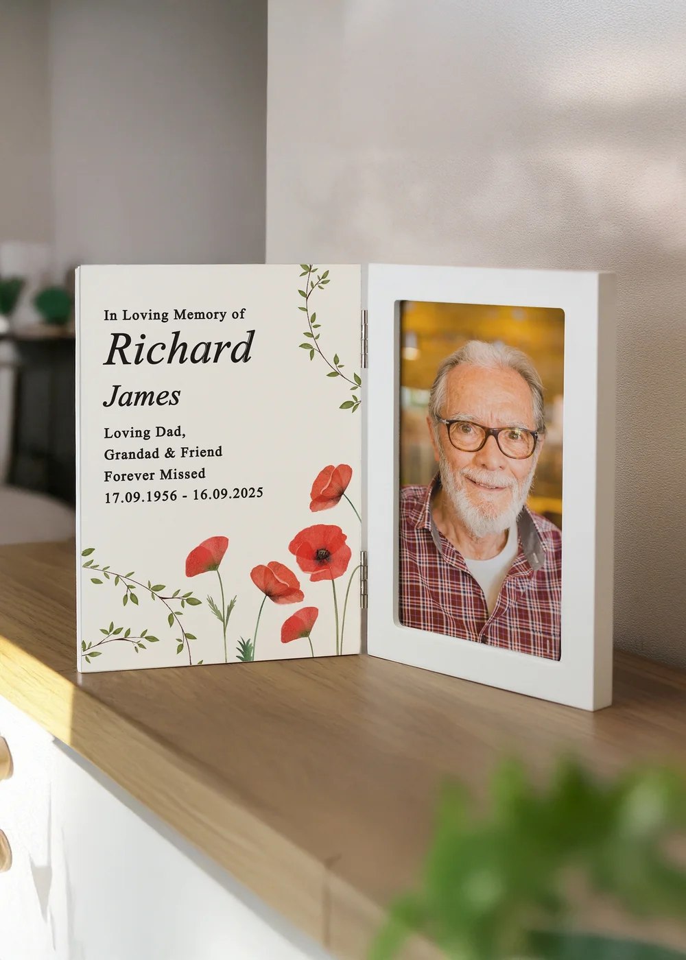 Personalised Memento Company Memorial Wooden Hinged 6x4 Photo Frame Cream - One Size Image 1