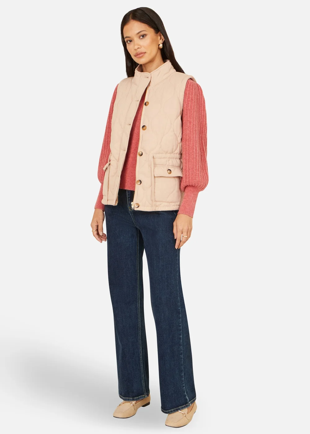 Yumi Beige Quilted Utility Gilet - S Image 2