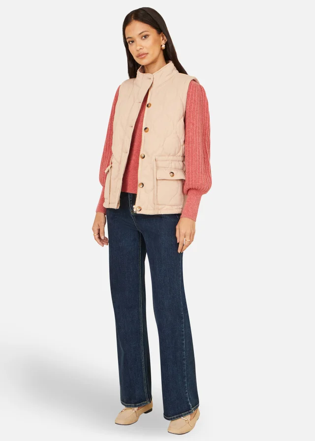 Yumi Beige Quilted Utility Gilet