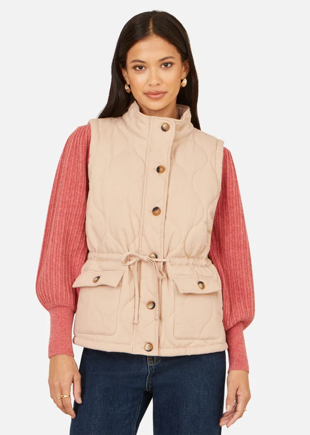 Yumi Beige Quilted Utility Gilet