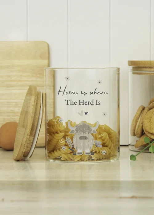 Personalised Memento Company Highland Cow Glass Storage Jar Clear - One Size Image 1