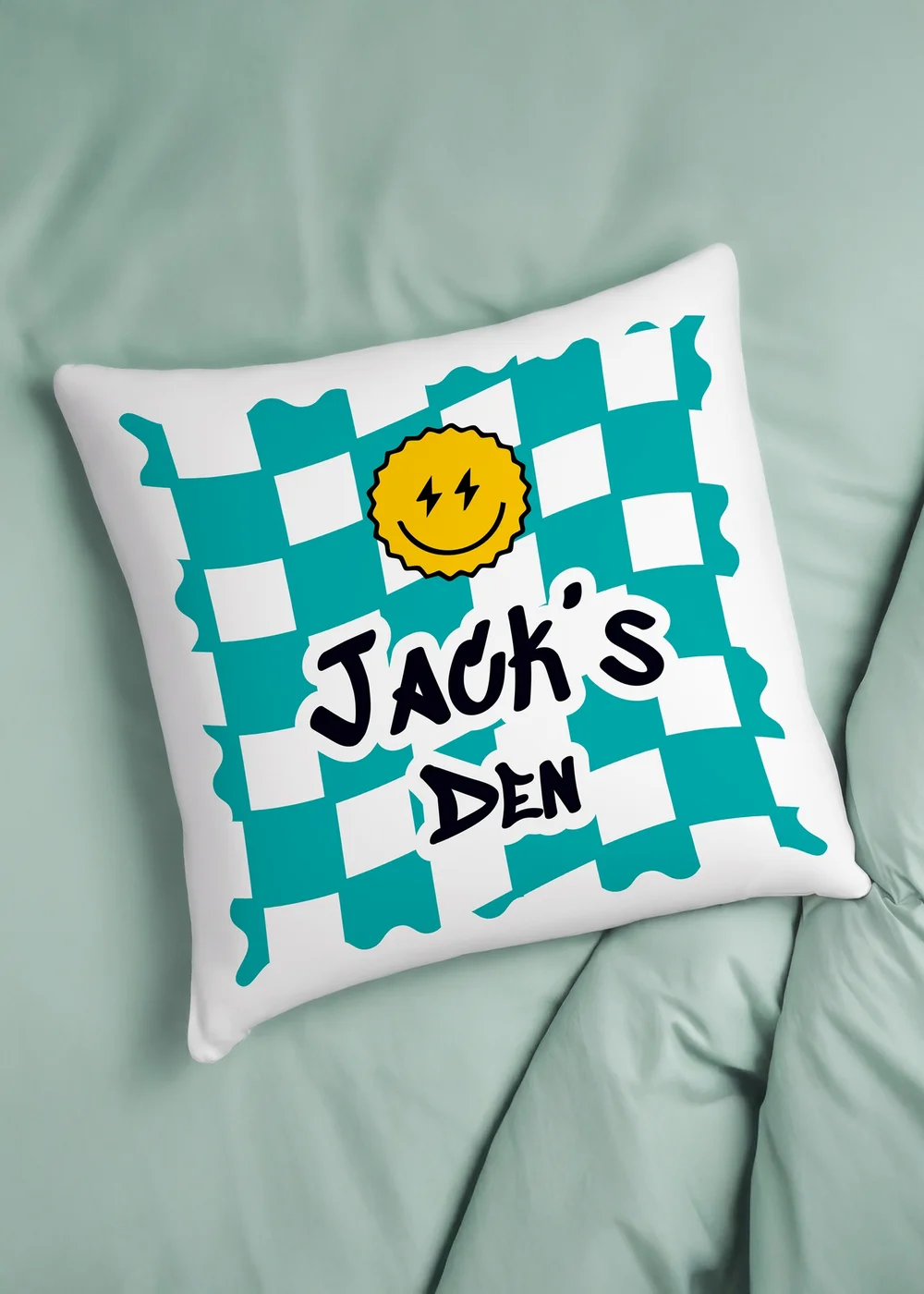 Personalised Memento Company Blue Check Childrens Bedroom Cushion White - One Size Image 3