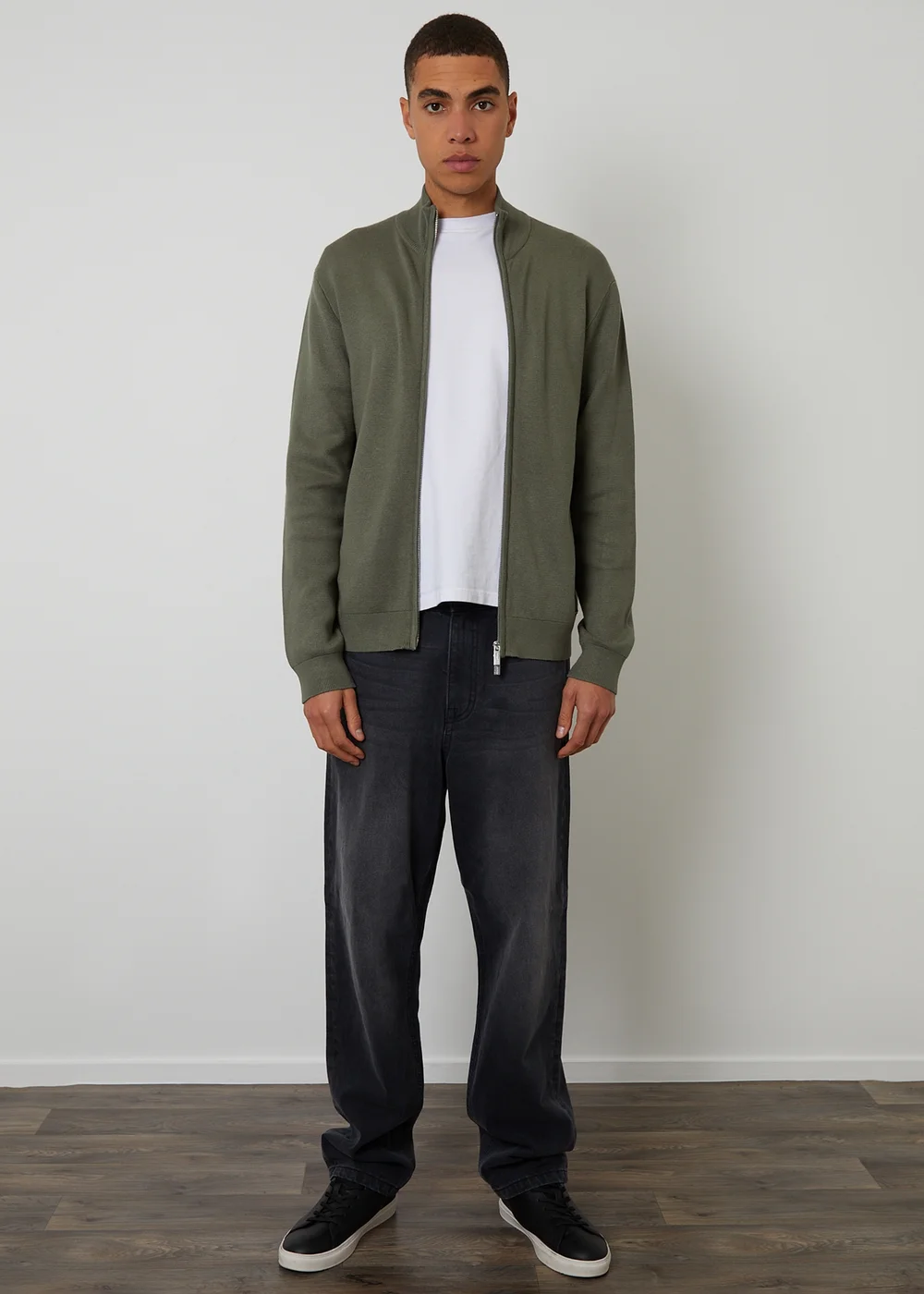 Threadbare Green Zip-Through Funnel Neck Knitted Cardigan - M Image 3
