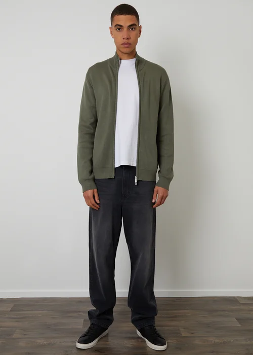 Threadbare Green Zip-Through Funnel Neck Knitted Cardigan - M Image 3