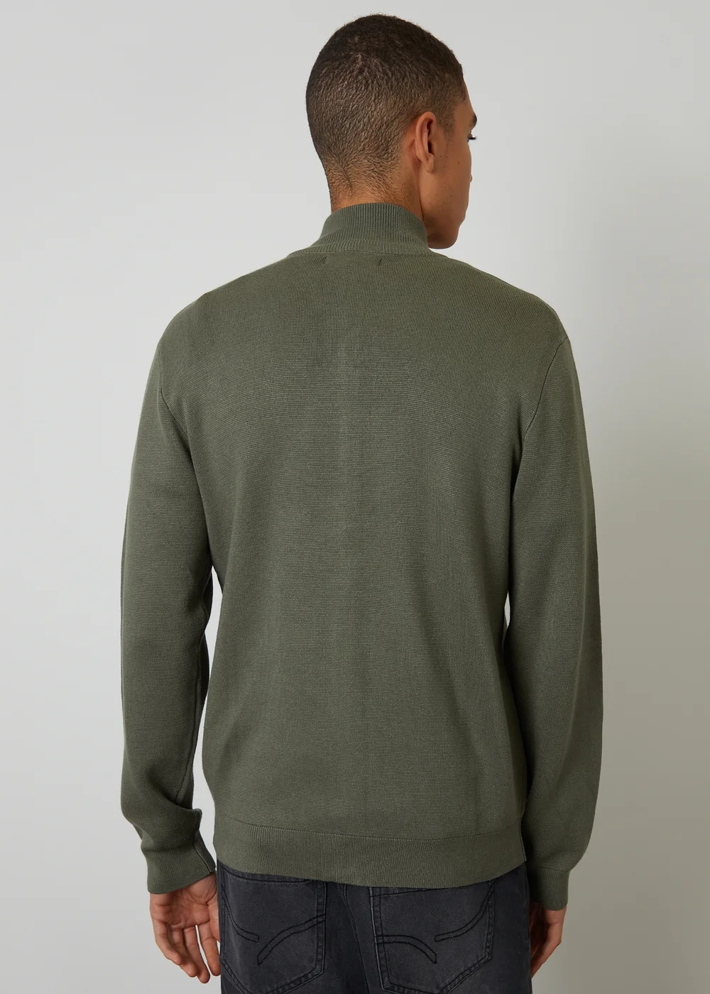 Threadbare Green Zip-Through Funnel Neck Knitted Cardigan - M Image 2