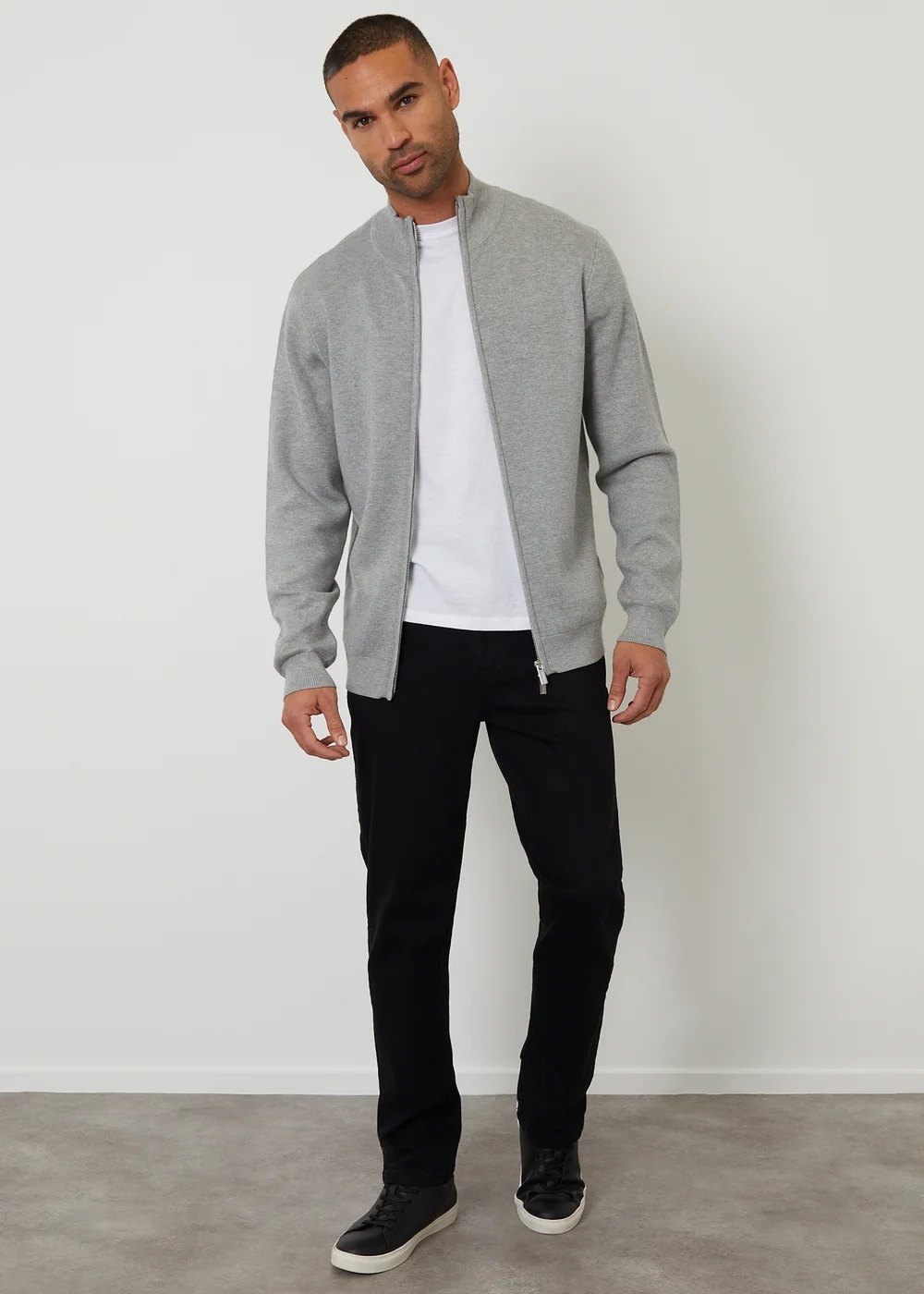 Threadbare Light Grey Zip-Through Funnel Neck Knitted Cardigan - XL Image 3