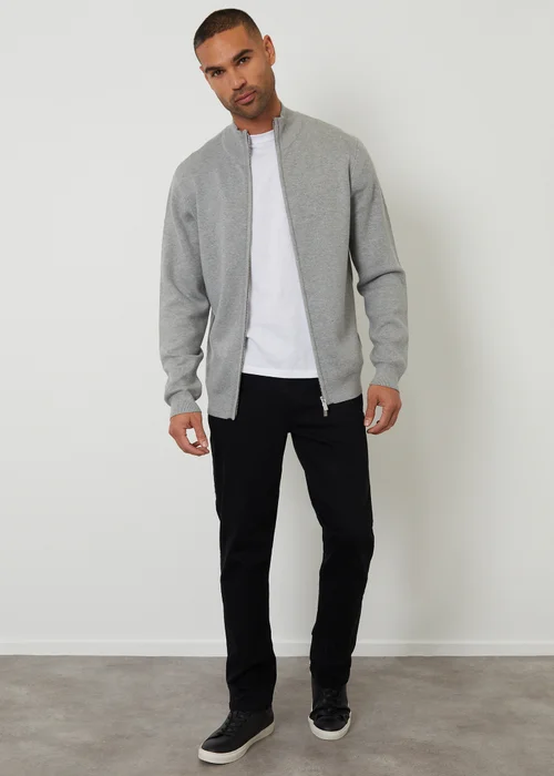 Threadbare Light Grey Zip-Through Funnel Neck Knitted Cardigan - XL Image 3