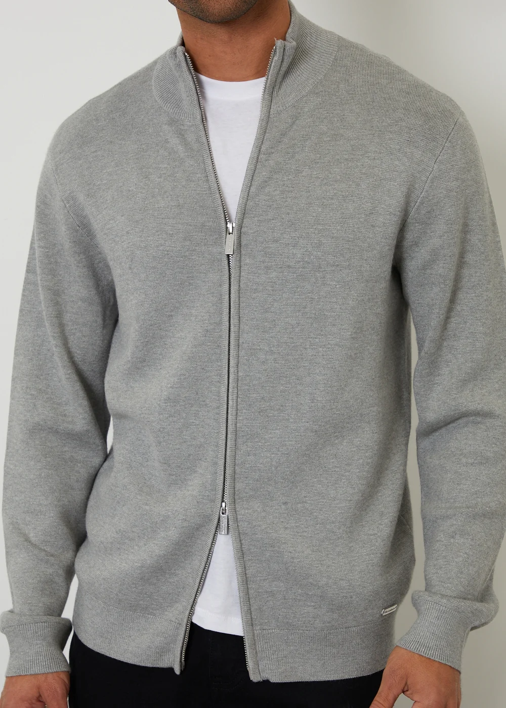 Threadbare Light Grey Zip-Through Funnel Neck Knitted Cardigan - XL Image 4