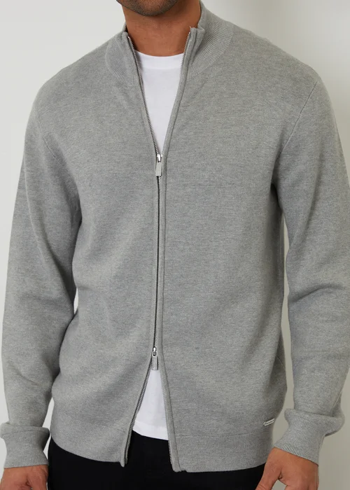 Threadbare Light Grey Zip-Through Funnel Neck Knitted Cardigan - XL Image 4