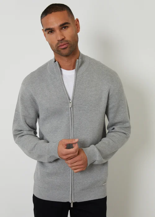 Threadbare Light Grey Zip-Through Funnel Neck Knitted Cardigan - XL Image 5