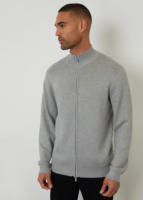 Threadbare Light Grey Zip-Through Funnel Neck Knitted Cardigan - XL Image 1