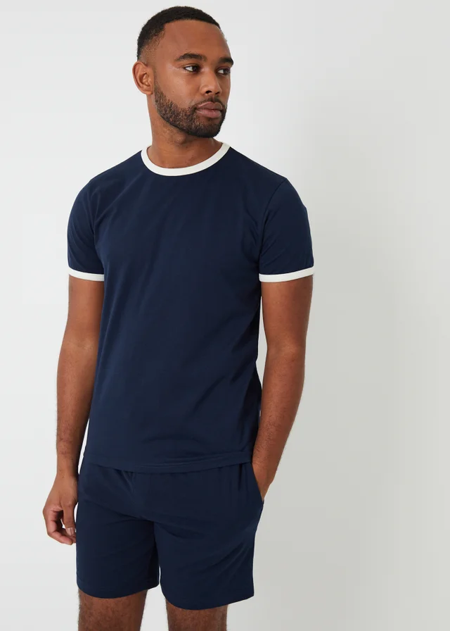 Threadbare Navy Contrast Binding Short Lounge Set