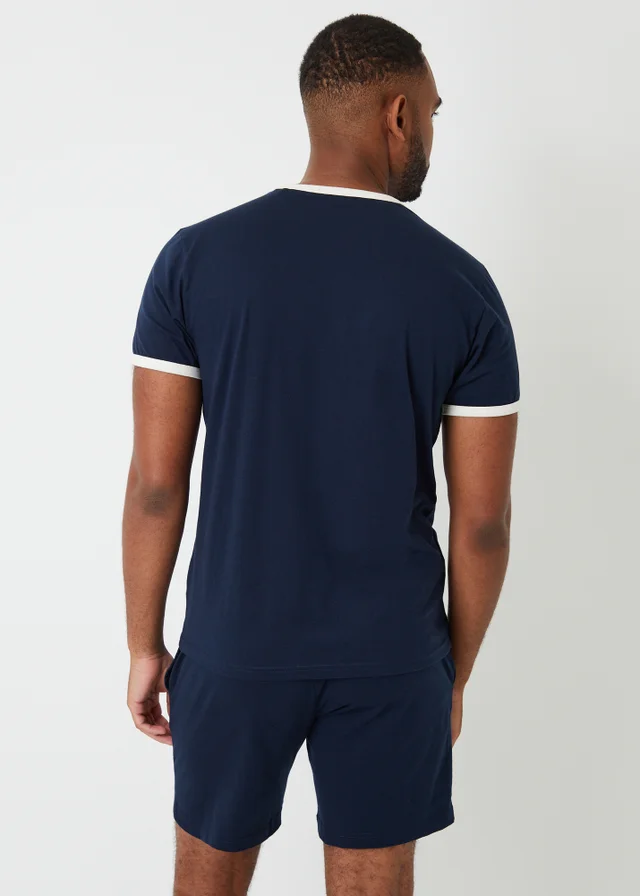 Threadbare Navy Contrast Binding Short Lounge Set